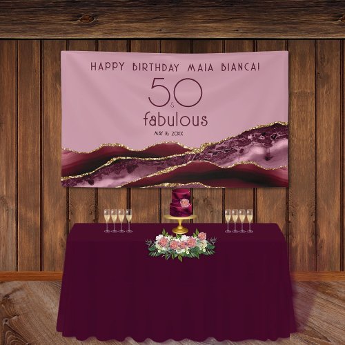 50  Fabulous Burgundy Pink 50th Birthday  Banner