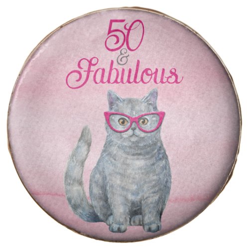 50  Fabulous Cat Pink and Gray 50th Birthday Chocolate Covered Oreo