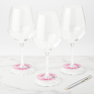 50 & Fabulous Cat, Pink and Gray, 50th Birthday Wine Glass Tag