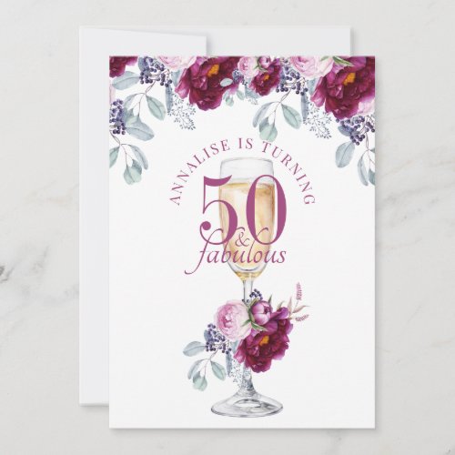 50 Fabulous Champagne Floral Birthday Invitation