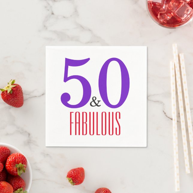 50 & Fabulous Chic Feminine Birthday Typography Napkins (Insitu)