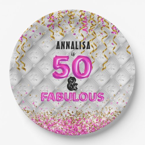 50 Fabulous Chic Glitter Diamonds 50th Birthday Paper Plates