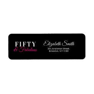 50 & Fabulous Chic Hot Pink & Black 50th Birthday Label