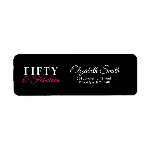 50 & Fabulous Chic Hot Pink & Black 50th Birthday Label (Front)