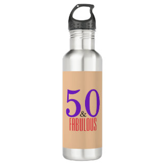 50 & Fabulous Chic Milestone Birthday Typography Stainless Steel Water Bottle