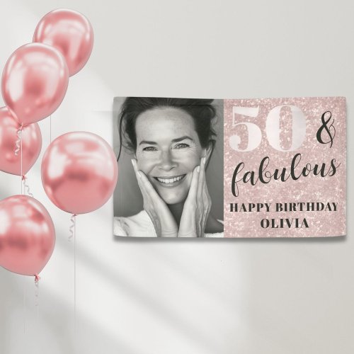 50  Fabulous Chic Pink Glitter  Photo Birthday Banner