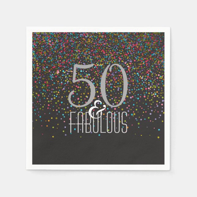 50 & Fabulous Confetti Dots Elegant 50th Birthday Paper Napkins (Front)