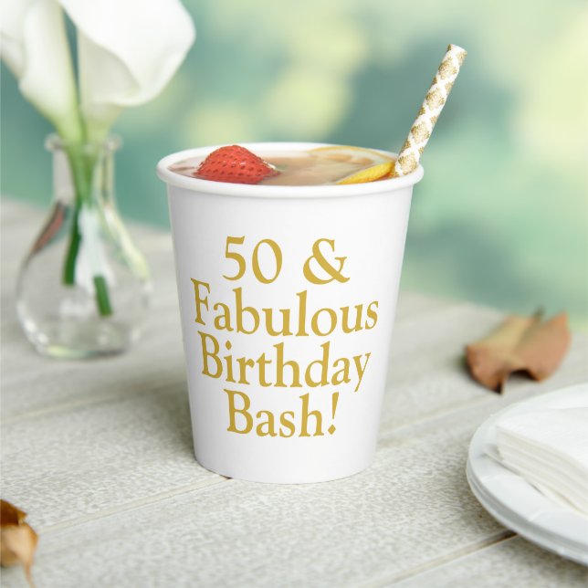 50 & Fabulous Customizable Gold Paper Cups (Insitu)