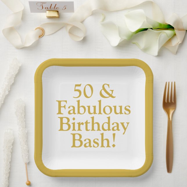 50 & Fabulous Customizable Gold Paper Plates (Wedding)