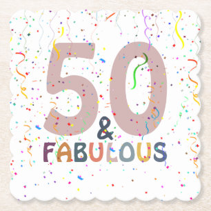 50 & Fabulous Cute Confetti Pink Trendy Typography Paper Coaster