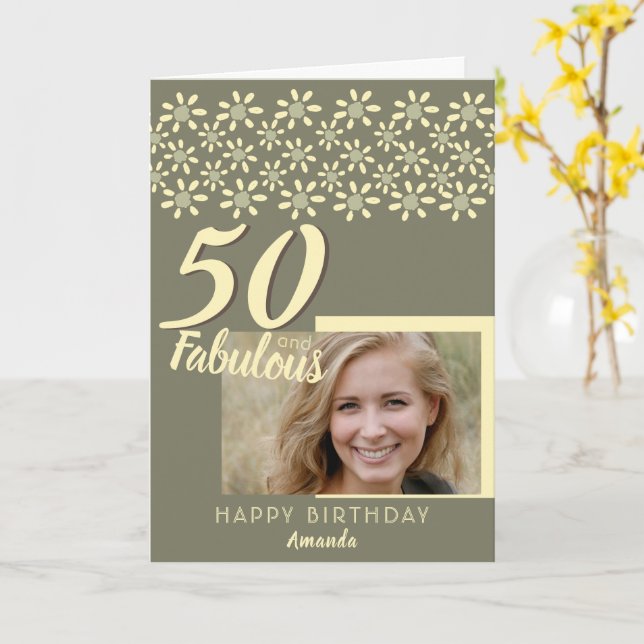 50 & Fabulous Daisy Flower Watercolor Photo Card (Yellow Flower)