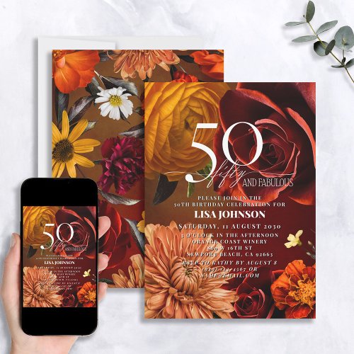 50  Fabulous Dark Moody Sunset Colors Floral Invitation