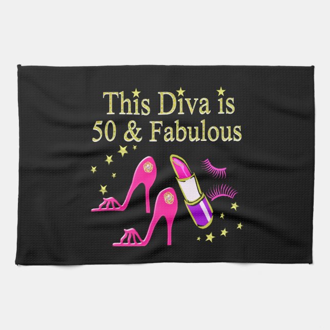 50 & FABULOUS DAZZLING DIVA DESIGN TOWEL (Horizontal)