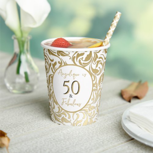 50  Fabulous Decorative Gold Floral Pattern Paper Cups