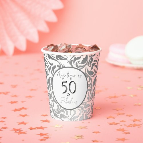 50  Fabulous Decorative Silver Floral Pattern Paper Cups