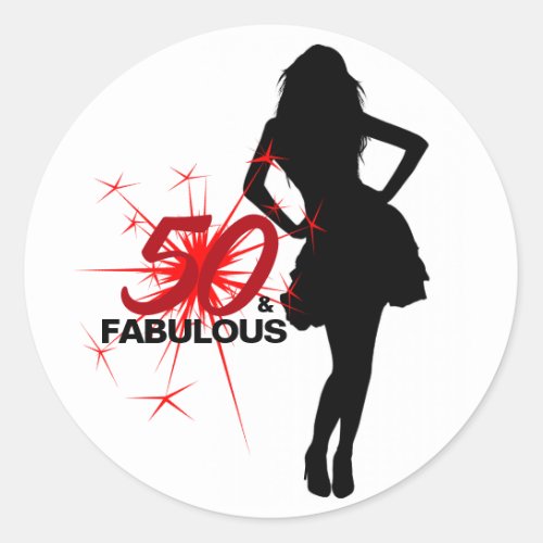 50  FABULOUS Elegant 50th Birthday Red  Black Classic Round Sticker