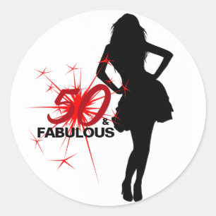 50 & FABULOUS Elegant 50th Birthday Red & Black Classic Round Sticker