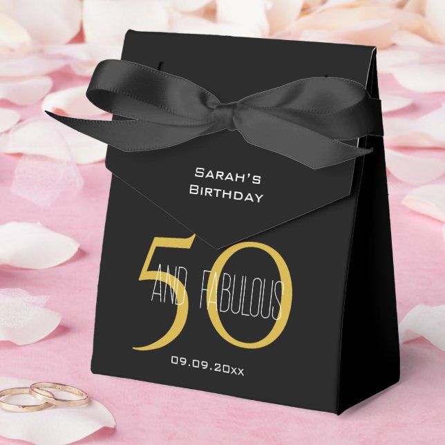 50 & Fabulous Elegant Birthday Black and Gold  Favor Boxes (Wedding)