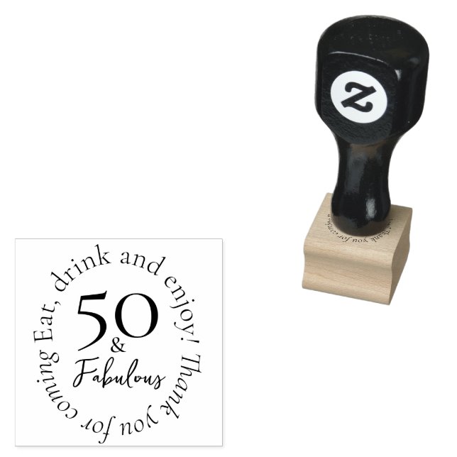 50 & Fabulous Elegant Black 50th Birthday Rubber Stamp (Stamped)