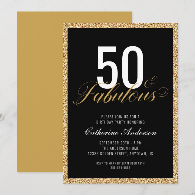 50 & Fabulous Elegant Glitter Birthday Party Invitation (Front/Back)