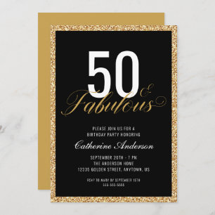 50 & Fabulous Elegant Glitter Birthday Party Invitation