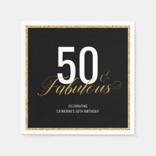 50 & Fabulous Elegant Gold Glitter Birthday Party Napkins