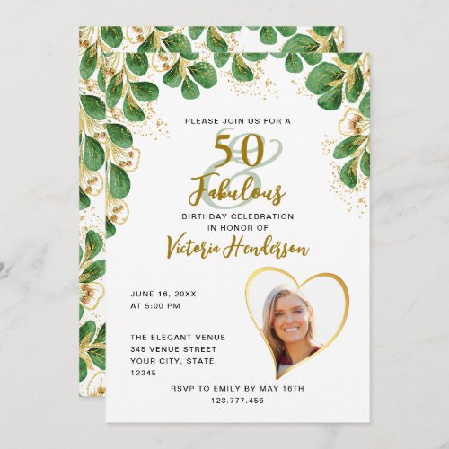 50  Fabulous Elegant Greenery Photo Birthday Invitation