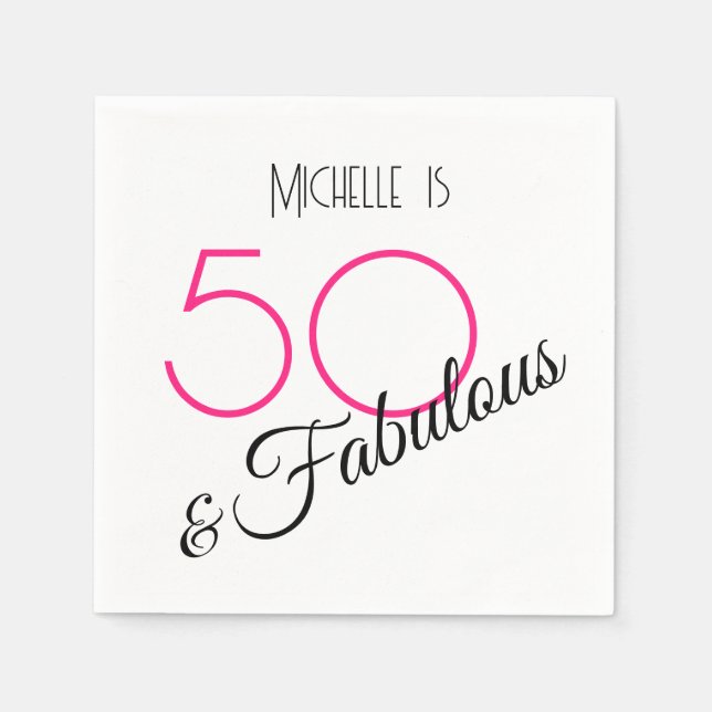 50 & Fabulous Elegant Hot Pink and Black Retro Napkins (Front)