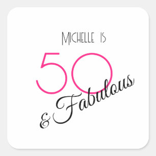 50 & Fabulous Elegant Hot Pink and Black Retro Square Sticker