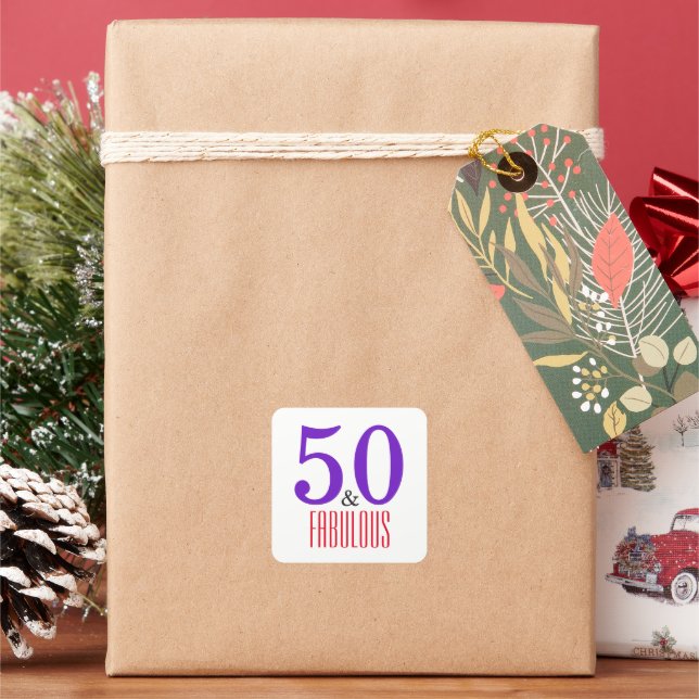 50 & Fabulous Elegant Milestone Square Sticker (Holiday)