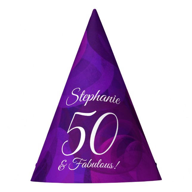50 & Fabulous Elegant Purple Birthday Party Hat (Front)