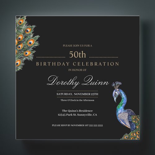 50  Fabulous Elegant Watercolor Peacock Birthday Invitation