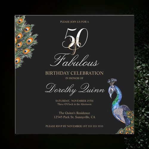 50  Fabulous Elegant Watercolor Peacock Birthday Invitation