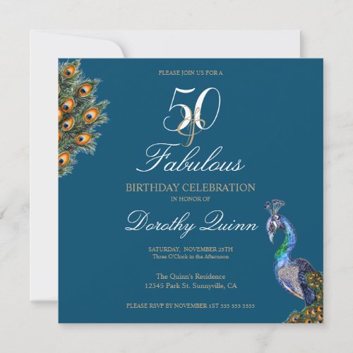 50  Fabulous Elegant Watercolor Peacock Birthday Invitation