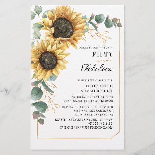 50 Fabulous Eucalyptus Sunflower Birthday Invite Stationery