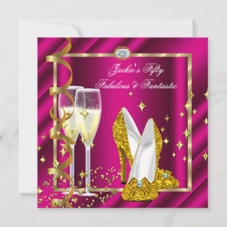 50 & Fabulous Fantastic Pink Yellow Gold Birthday Invitation