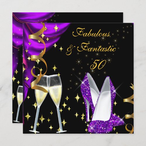 50 Fabulous  Fantastic Purple Champagne Party 2 Invitation