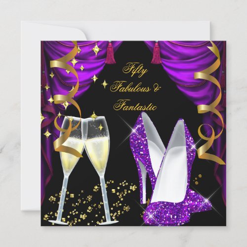 50 Fabulous &amp; Fantastic Purple Champagne Party Custom Invite