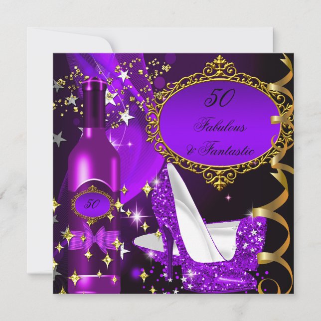 50 & Fabulous Fantastic Purple Magenta Birthday Invitation (Front)