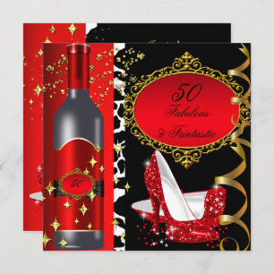 50 & Fabulous Fantastic Red Black Gold Birthday 2 Invitation