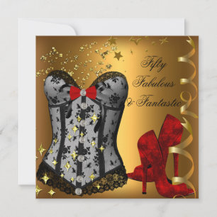 50 & Fabulous Fantastic Red Black Gold Birthday Invitation