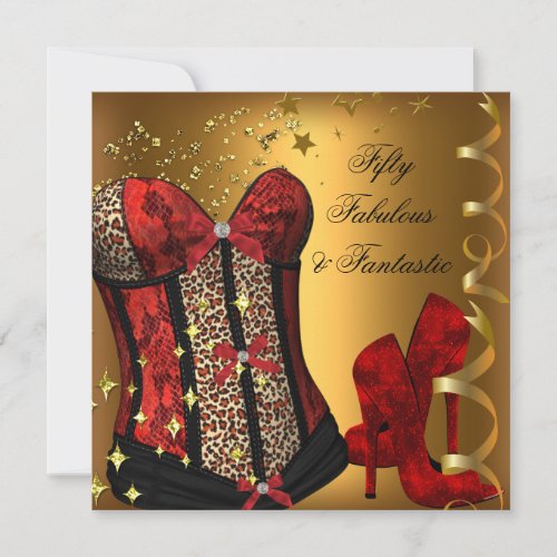 50  Fabulous Fantastic Red Black Gold Birthday Invitation