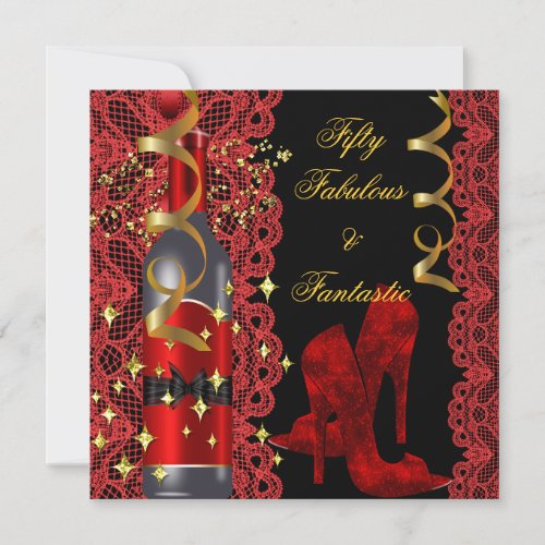 50  Fabulous Fantastic Red Lace Black Birthday Invitation