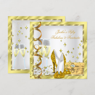 50 & Fabulous Fantastic White Yellow Gold Birthday Invitation
