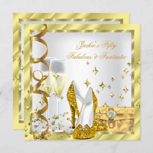 50  Fabulous Fantastic White Yellow Gold Birthday Invitation