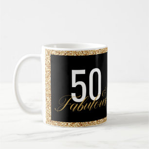 50 & Fabulous Faux Glitter Birthday Coffee Mug