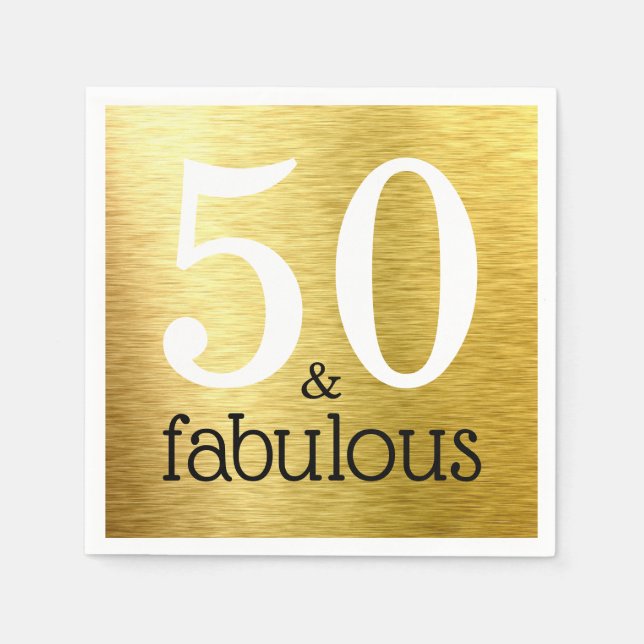 50 & Fabulous Faux Gold Foil 50th Birthday Party Napkins (Front)