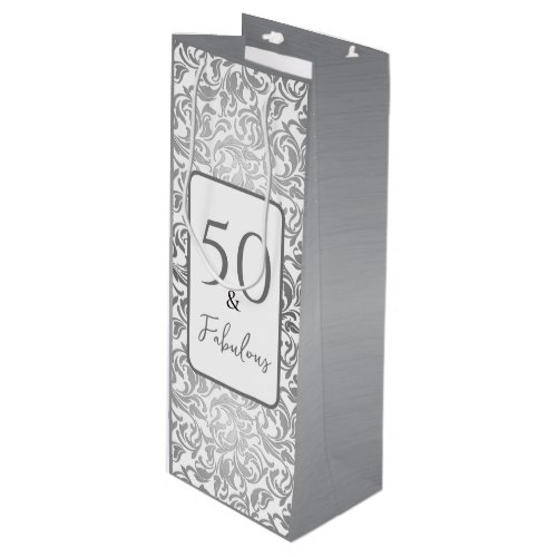 50 Fabulous Faux Silver Foil Floral Swirl Pattern Wine Gift Bag