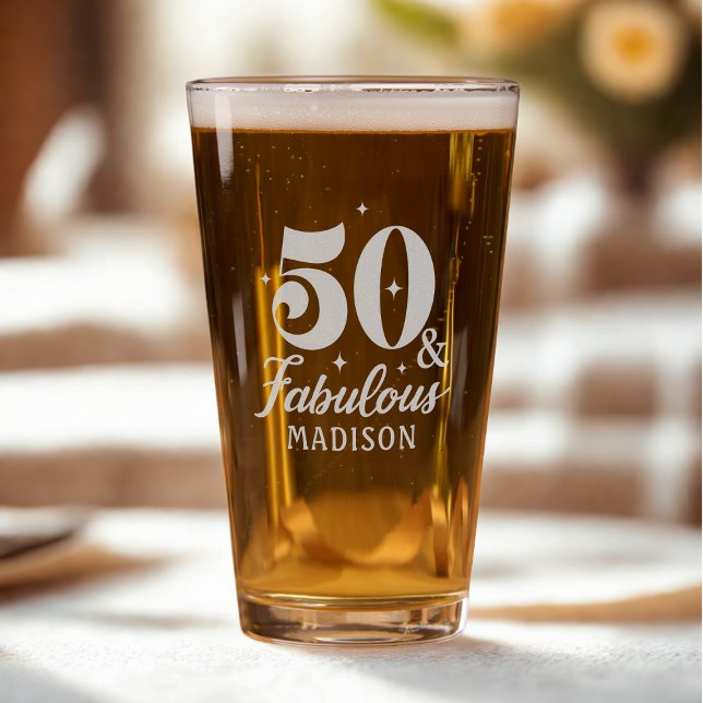 50 & Fabulous Fiftieth Birthday Personalized Name Pint Glass (Creator Uploaded)