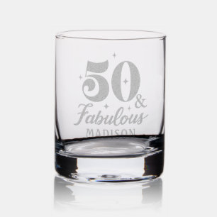 50 & Fabulous Fiftieth Birthday Personalized Name Rocks Glass